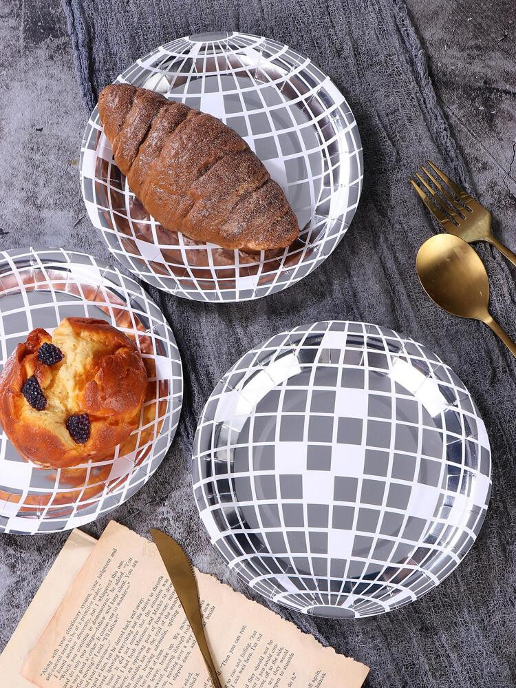 25pcs/set Paper Disposable Plate, Modern Disco Ball Design Disposable Dinner Plate For Party | SHEIN