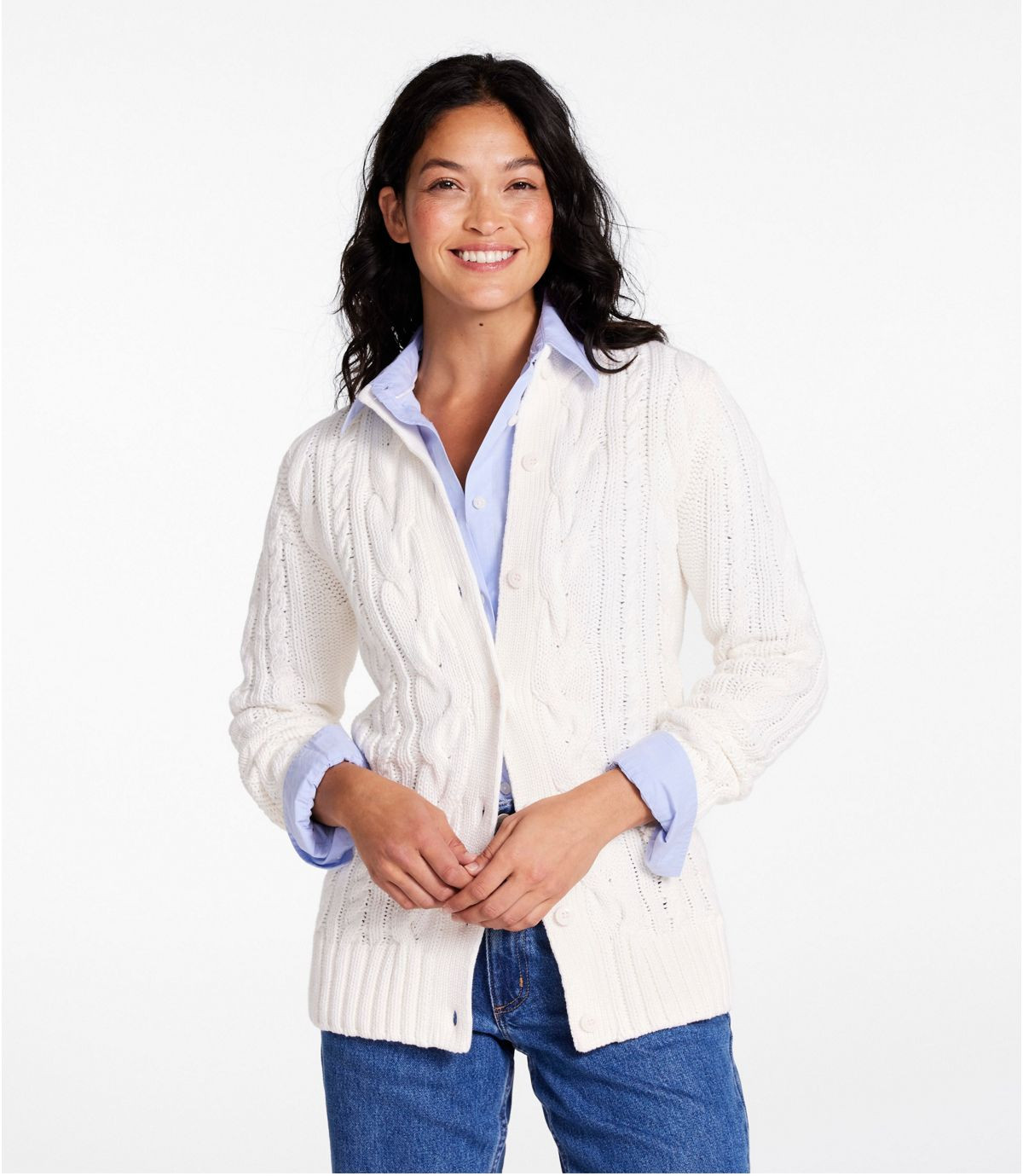 Women's Double L® Cable Sweater, Button-Front Cardigan | Sweaters at L.L.Bean | L.L. Bean