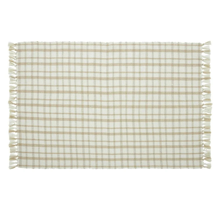 My Texas House Tan Plaid Indoor/Outdoor Layering Rug, 38" x 58" | Walmart (US)