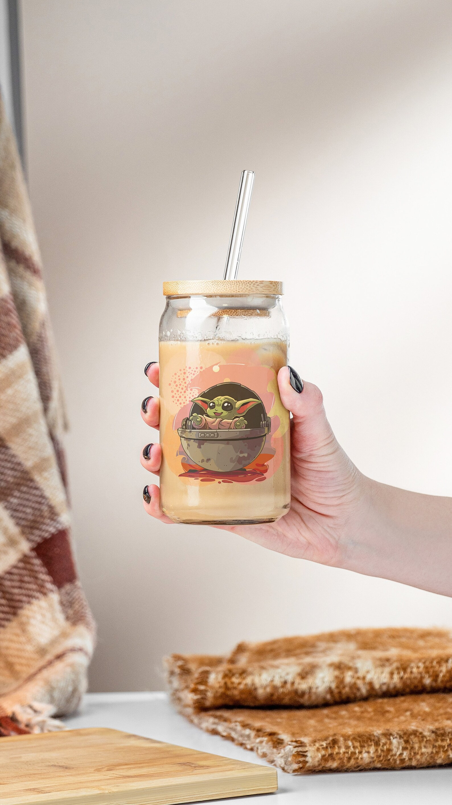 Grogu Inspired Star Wars Inspired Glass Can Coffee Cup Mug Girlfriend Boyfriend Disney Adult Gift... | Etsy (US)