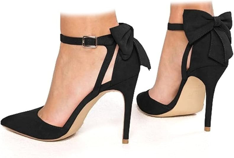 Fashare Womens High Heels Bow Tie Stiletto Ankle Strap Wedding Dress Pumps Shoes | Amazon (US)