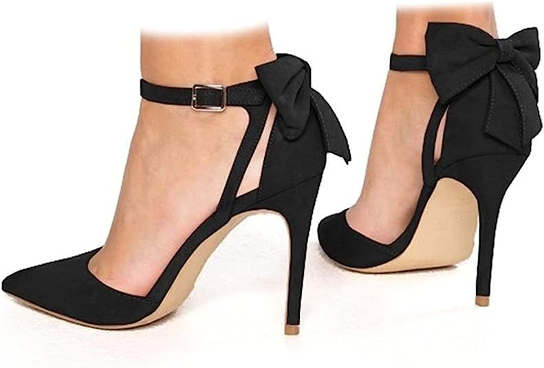 Fashare Womens High Heels Bow Tie Stiletto Ankle Strap Wedding Dress Pumps Shoes | Amazon (US)