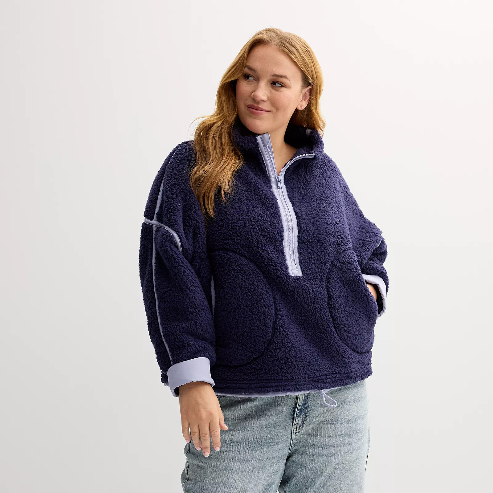 Juniors' Plus Size SO® Toggle High Pile Quarter-Zip Pullover | Kohl's