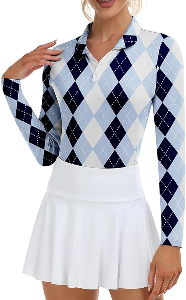 Soneven Womens Golf Shirts Moisture Wicking V Neck Long Sleeve Polo Shirts Collared Tops | Amazon (US)