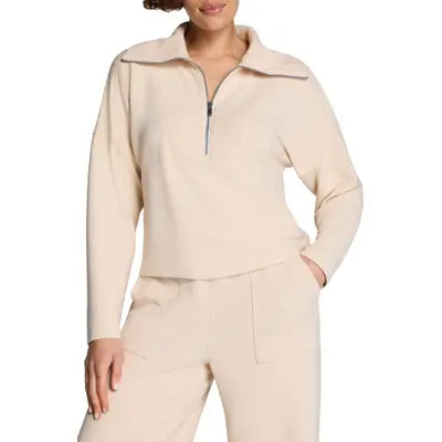 SPANX® AirEssentials French Rib Quarter Zip Pullover in Very Black at Nordstrom, Size X-Large | Nordstrom