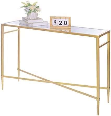 GIFTTROVE Narrow Long Console Table, Modern Sofa Table with Mirrored Top, Metal Foyer Table, Gold... | Amazon (US)