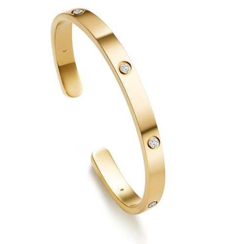 HAXIYA Gold Bangle Bracelets for Women Dainty 18K Gold Cuff Womens Bracelet Trendy Love Friendship Bangles with CZ Stones Christmas Halloween Jewelry Gift | Amazon (US)