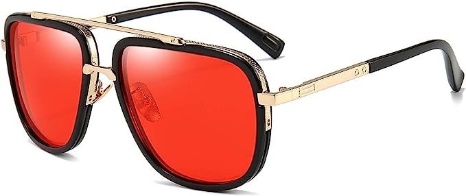 Oversized Square Sunglasses for Men Women Pilot Shades Gold Frame Retro Glasses | Amazon (US)