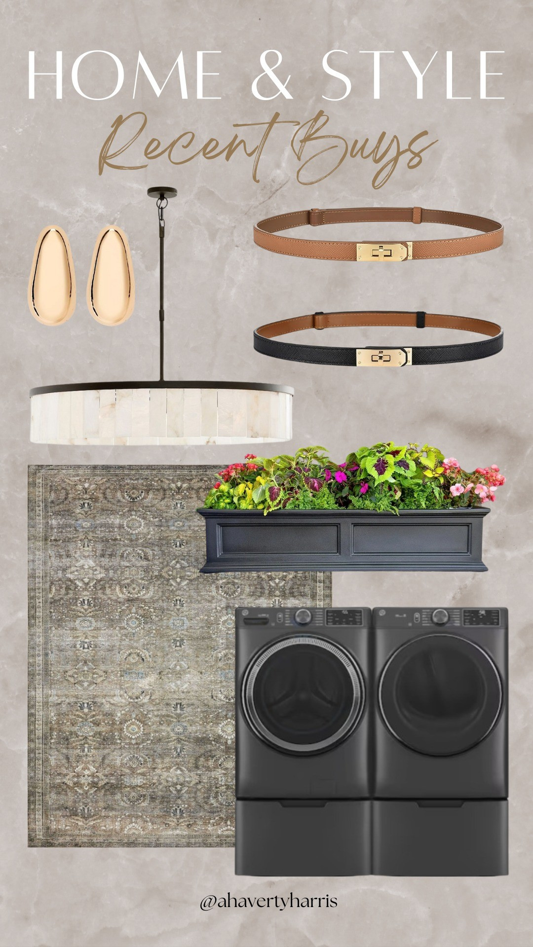 Home & Style - my recent buys!  Living room chandelier, designer look for less belt, window box, neutral rug, washer and dryer - great spring decor updates for your home and wardrobe!

#LTKdayinmylife #LTKHome #LTKSaleAlert