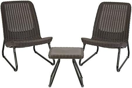 Keter Resin Wicker Patio Furniture Set with Side Table and Outdoor Chairs, Whiskey Brown | Amazon (US)