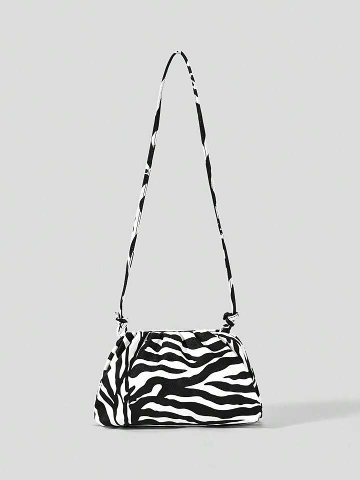 SHEIN BIZwear Elegant Zebra Striped Print Ruched Bag Medium Fashionable PU,Work Bag | SHEIN