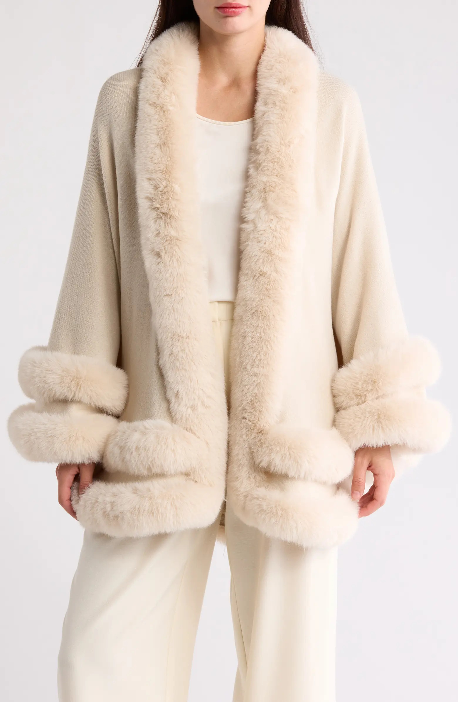 Faux Fur Trim Ruana | Nordstrom