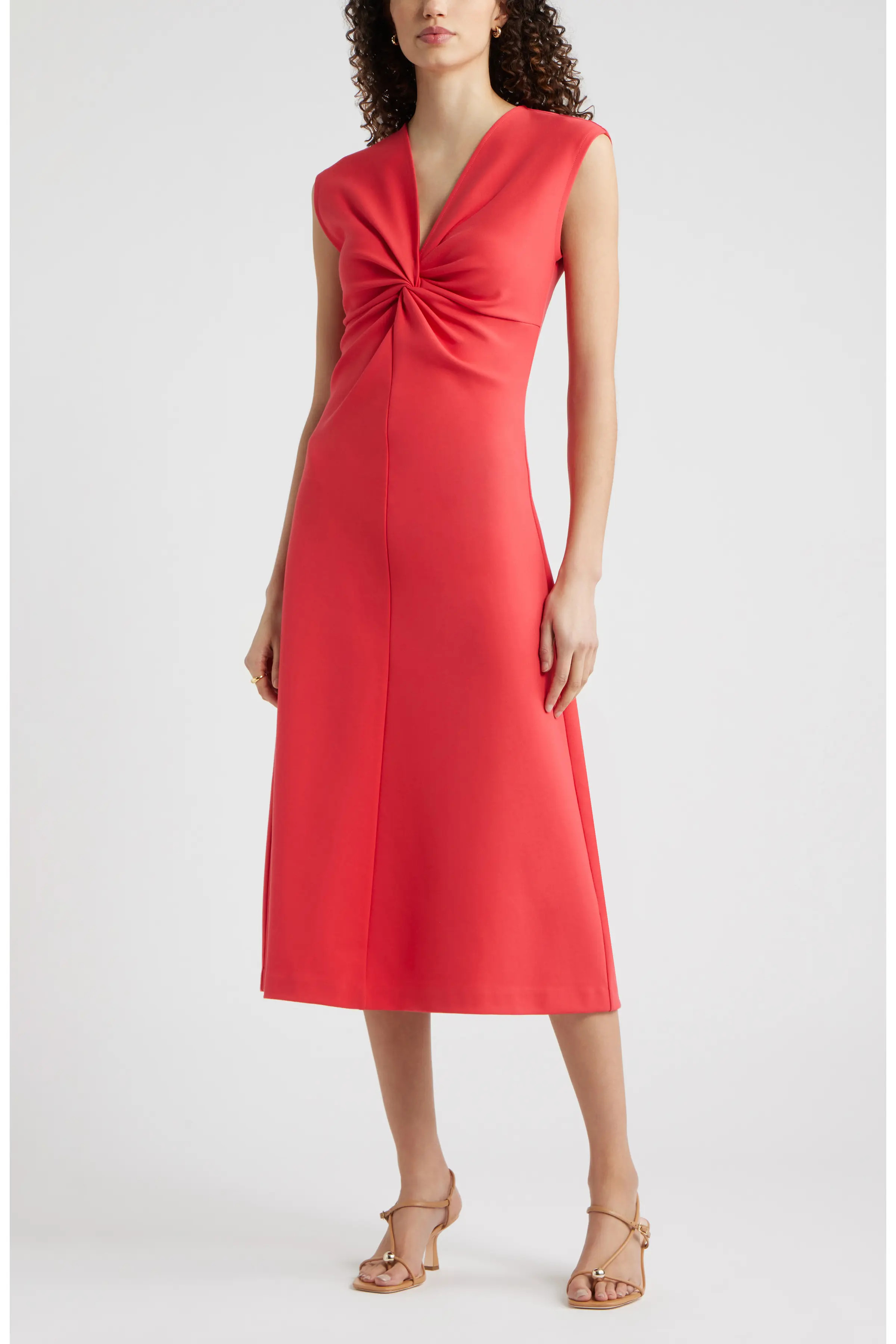 Twist Front Cap Sleeve Midi Dress (Women) | Nordstrom | Nordstrom