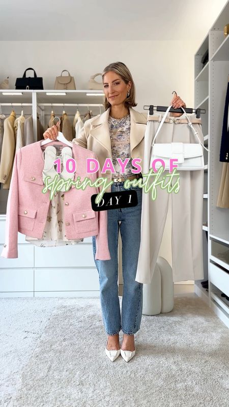 Day 1 of 10 days of spring outfits 🥂🛍️ 

Read the size guide/size reviews to pick the right size.

Leave a 🖤 to favorite this post and come back later to shop

Spring outfit, floral top, tailored trousers, tweed jacket, pink tweed jacket, strappy sandals

#LTKstyletip #LTKSeasonal #LTKeurope