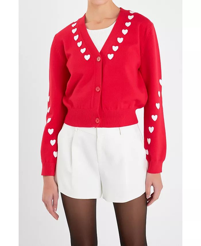 English Factory Women's Heart Contrast Knit Cardigan - Macy's | Macy's