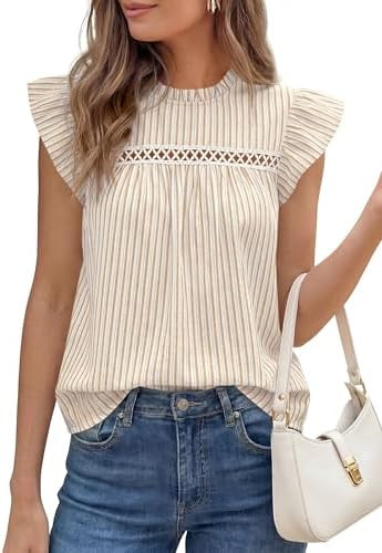 PRETTYGARDEN Striped Shirt Womens Summer Tops 2026 Spring Business Casual Work Dressy Crochet Lac... | Amazon (CA)