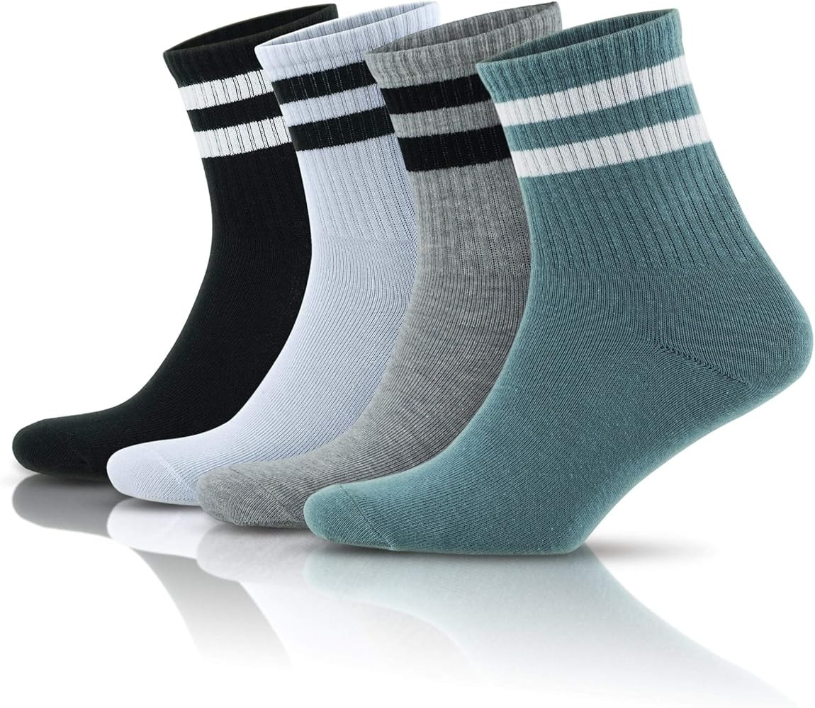 GoWith Cotton Socks for Women & Men, Quarter Cushioned Striped Soft Thin Retro Everyday Socks, At... | Amazon (US)