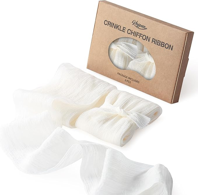 Ivory Chiffon Crinkle Ribbon 3 Inch Handmade Fabric Silk Ribbons for Bridal Flower Bouquet Weddin... | Amazon (US)