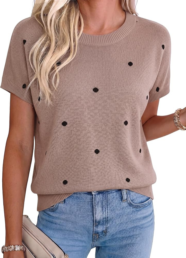 Totatuit Short Sleeve Sweaters for Womens Summer Crew Neck Knit Sweater Shirts Business Casual Wo... | Amazon (US)