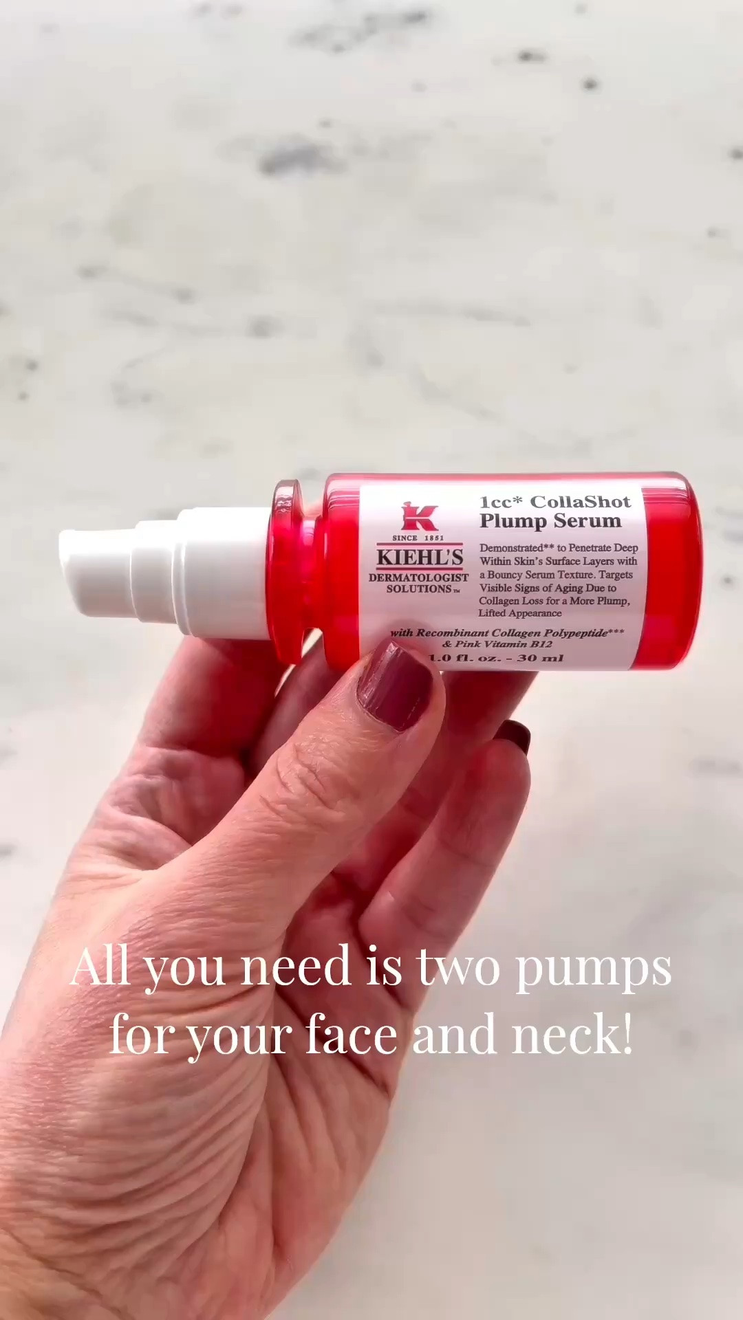 😘FACE & NECK SERUM: #ad Looking for a serum that will be a game changer? @kiehls #kiehls

🫶🏻This face serum visibly plumps skin and helps target visible signs of aging due to collagen loss. Fantastic if you’re over 40! I highly recommend it.

🫶🏻Formulated with Recombinant Collagen Polypeptides & a patented technology.

Step 1: Pump 2 drops
Step 2: Apply on face and neck both AM & PM
Step 3: Follow with moisturizer

🙌🏼KIEHL’S PRODUCT & CLINICAL TEST INFO:
1cc* CollaShot Plump Serum with Recombinant Collagen Polypeptides* in an advanced Supra-Liposomal delivery system is our pink plumping serum clinically proven to plump and lift, with cheek sagging improved by +22% in an 8-week clinical test of consumers prescribed a GLP-1 for weight loss.

Supra-Liposomal delivery system for instant skin-plumping performance and amplified results with continuous use.
Engineered to help enhance skin surface penetration, the formula delivers serum actives up to 10 surface layers deep for amplified results.
Vitamin B12 gives the formula its natural pink color.
Rhamnose helps target visible signs of aging due to collagen loss such as wrinkles, loss of elasticity and firmness.

@jtstjtst11

#LTKBeauty #LTKselfcare #LTKOver40