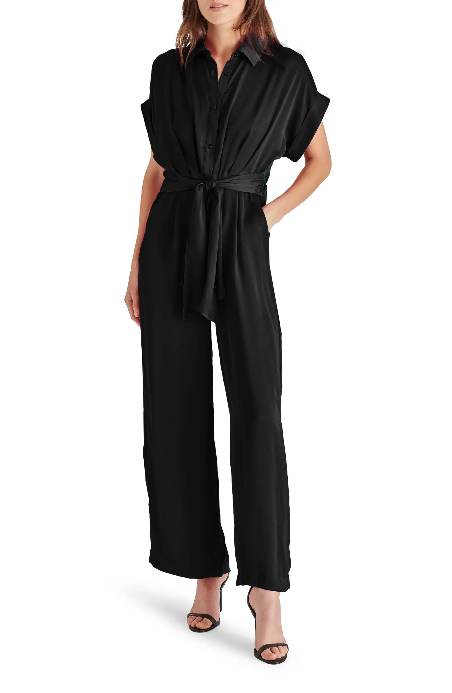 Steve Madden Tori Tie Waist Wide Leg Satin Jumpsuit | Nordstrom | Nordstrom