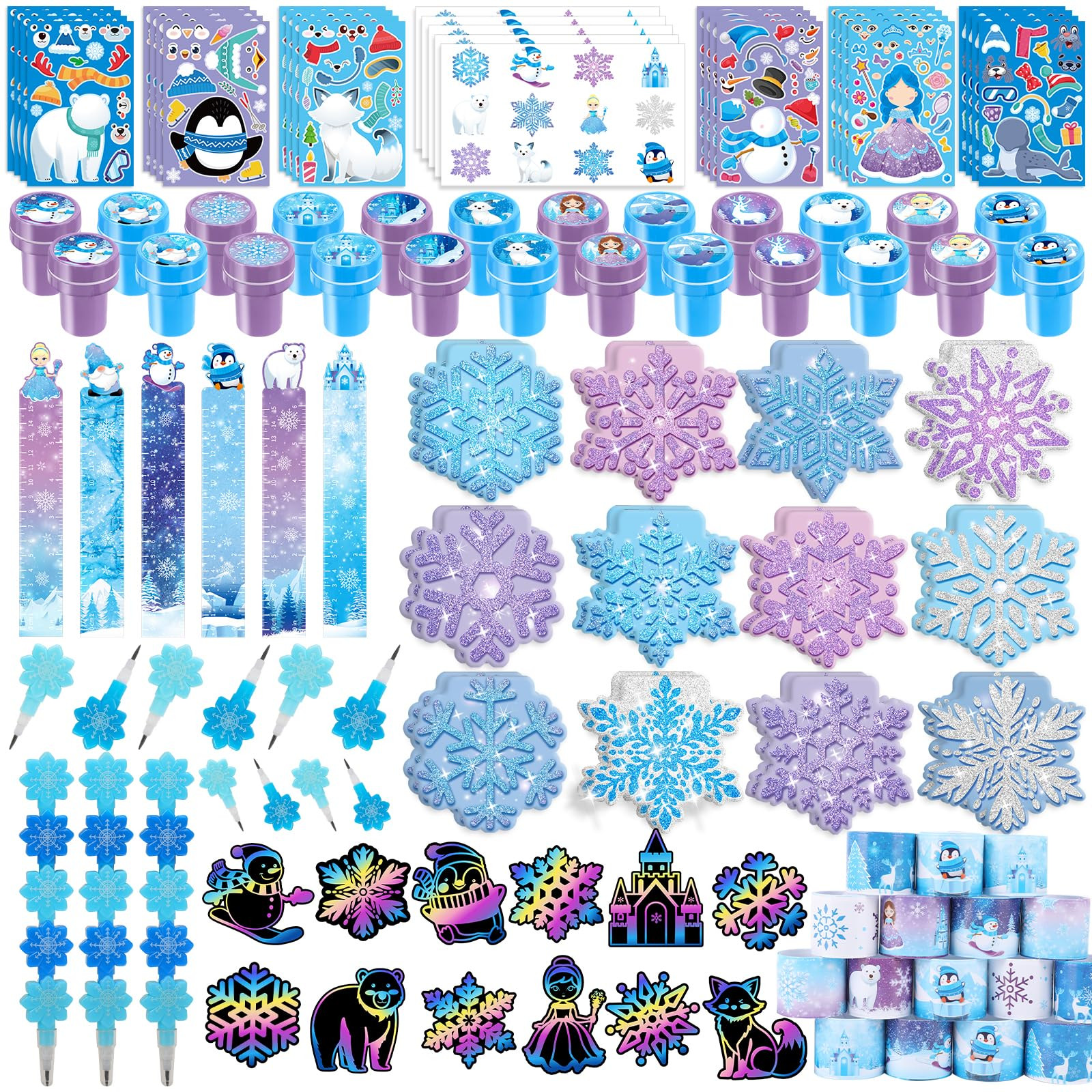 BenLouis 108Pcs Frozen School Stationery Party Favors Winter Snowflake Themed Classroom Gift Rewa... | Amazon (US)