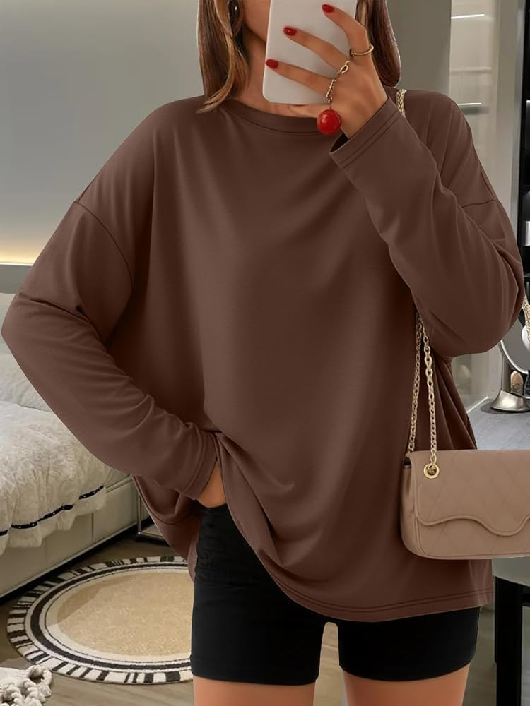 Fall Women's Oversized Long Sleeve Shirts Trendy Tops Fashion Gym Baggy Basic Casual Loose Fit Wo... | Amazon (US)