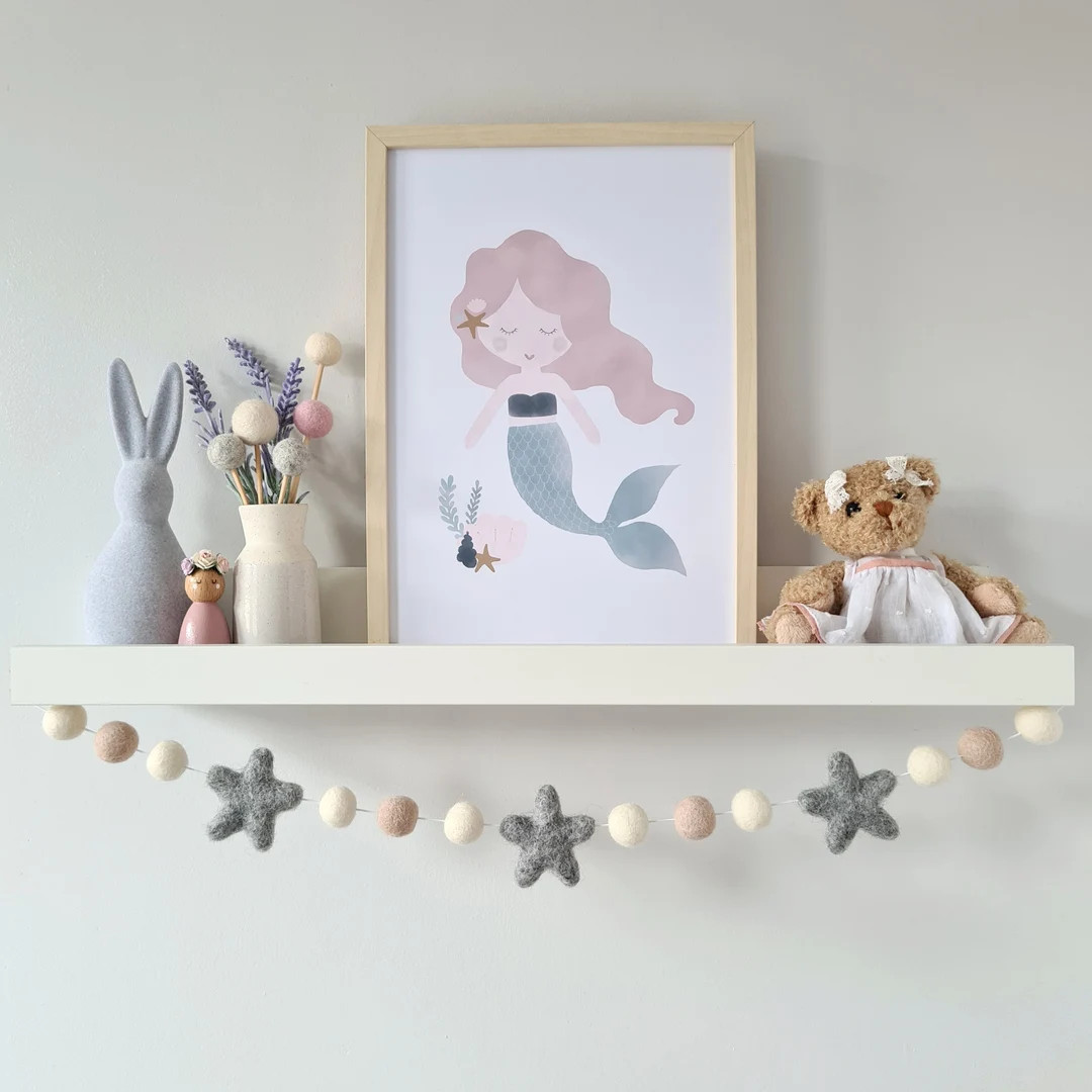 Gender Neutral Nursery Decor Felt Ball Pom Pom and Star Garland - Etsy | Etsy (US)