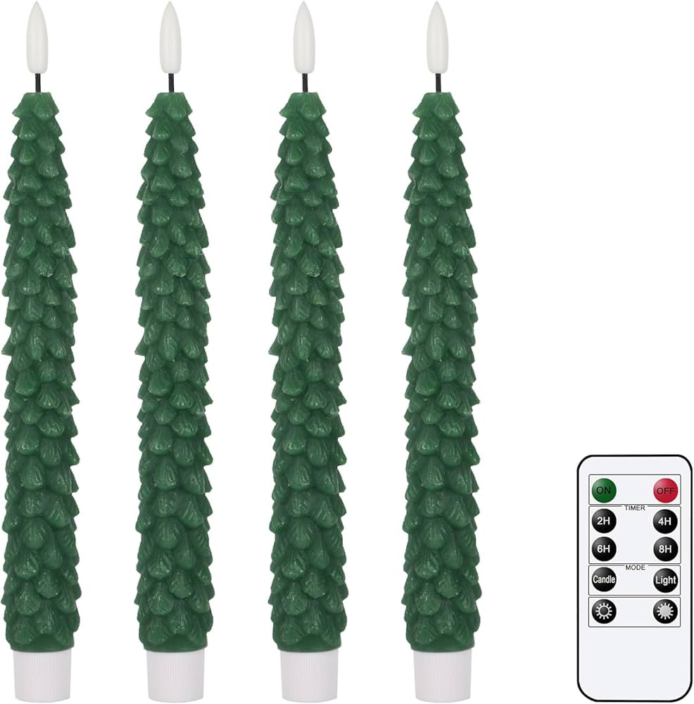 GenSwin Christmas Tree Flameless Taper Candles Flickering with Remote Timer, Real Wax LED Battery... | Amazon (US)
