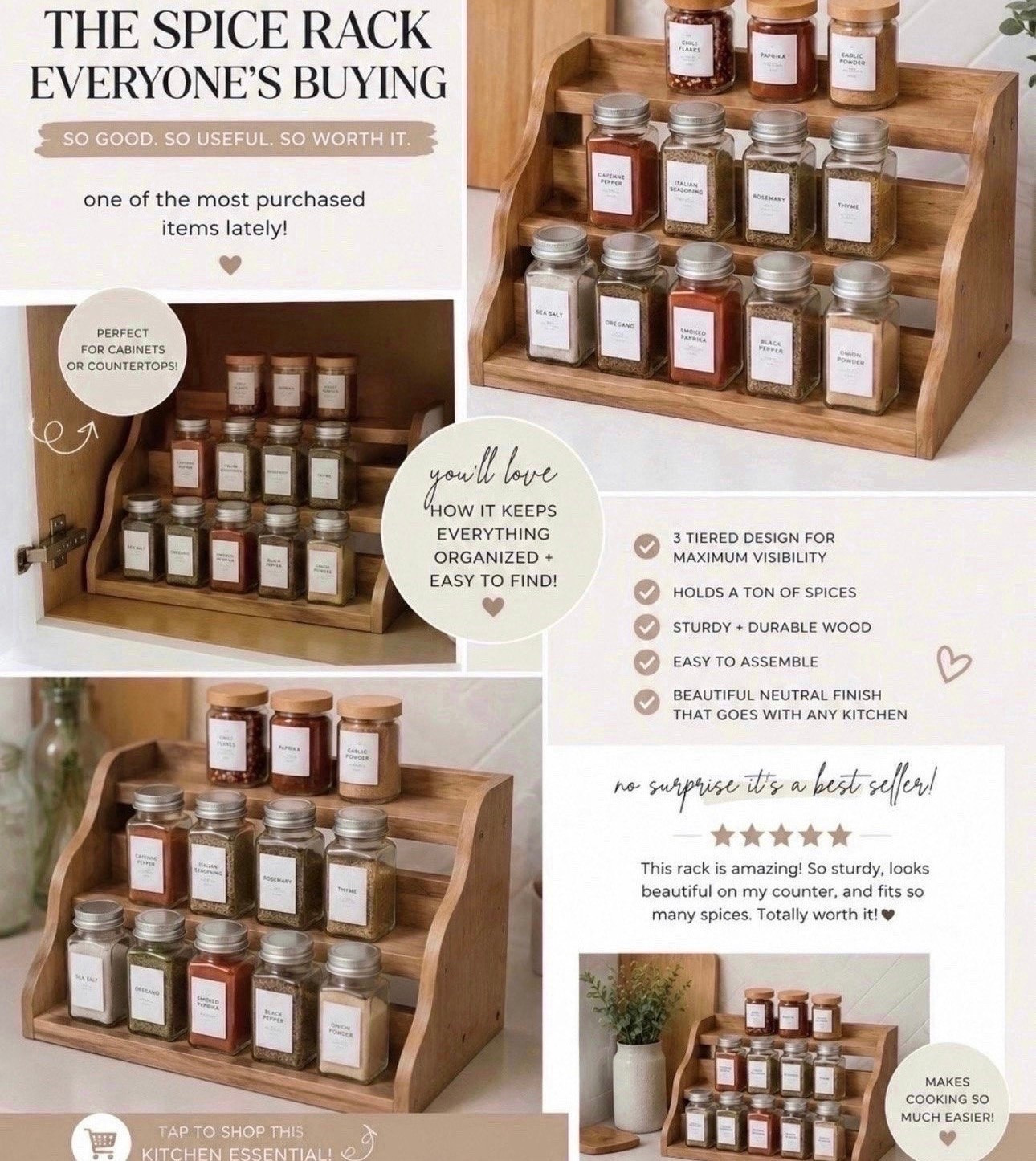 ✨ Kitchen organization find that’s clearly a fan favorite ✨

This tiered wooden spice rack has been one of the most purchased items lately and I completely get why 🤎🌿 It instantly makes your spices look organized, aesthetic, and easy to grab while cooking. Perfect for cabinets or countertops and gives that clean, Pinterest kitchen vibe without spending a fortune 🙌🏽

If you’re in your organize the whole house era… this one is worth adding 🫶🏽✨#KitchenOrganization #HomeFinds #KitchenDecor #SpiceRack #OrganizationIdeas #HomeOrganization #KitchenInspo #AmazonHomeFinds #LTKStyle #NeutralHome #MomLifeFinds

#LTKSaleAlert #LTKHome