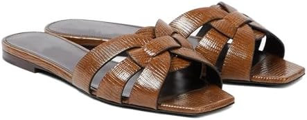 THESHY Women's Flat Sandals Square Toe Patent Leather Comfortable Slip on Slippers Casual Summer ... | Amazon (US)