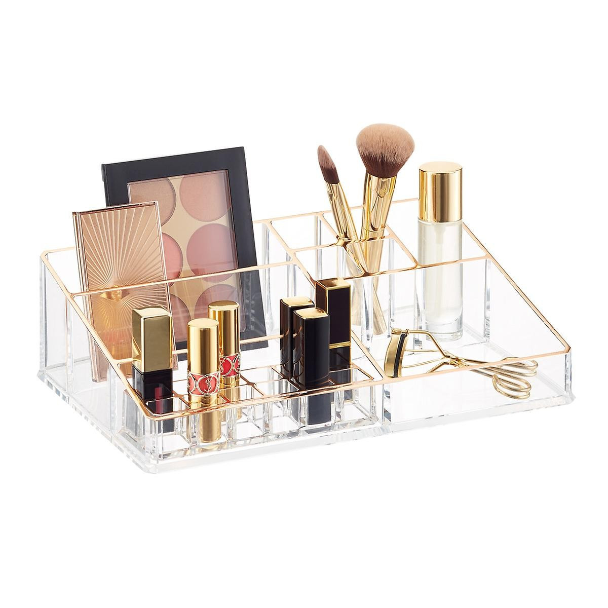 Luxe Large Acrylic Makeup Organizer with Copper Trim | The Container Store