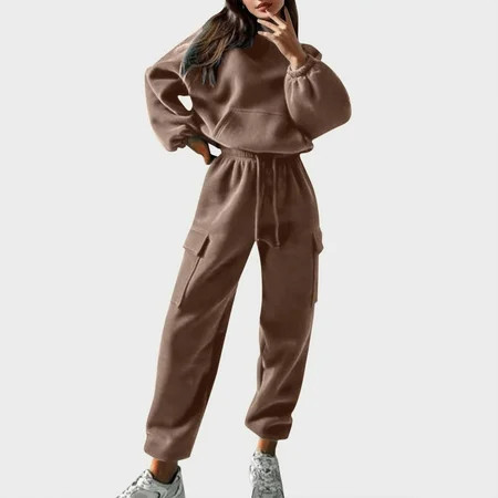 Sweat Sets for Women Clearance Solid Color With Pocket Oversized Lounge Sweatshirt Baggy Sporty Sweatpants Comfortable Soft Fall Lounge Sets Deals Of the Day Clearance | Walmart (US)