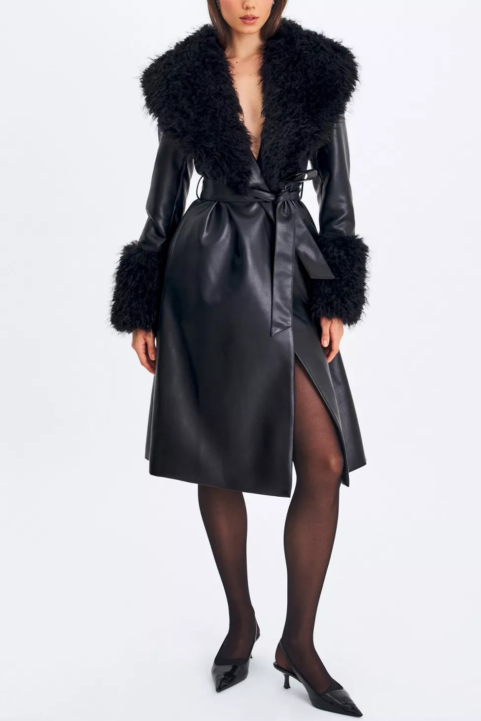 Miss Circle Zariah Faux Fur Trimmed Leather Coat | Urban Outfitters (US and RoW)