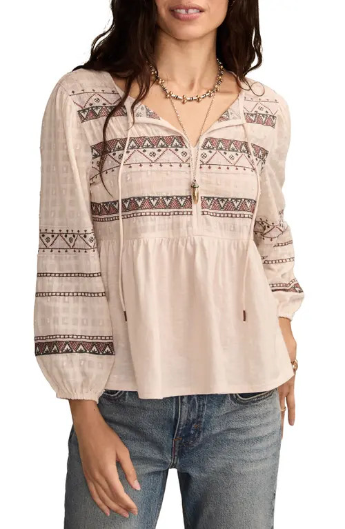 Lucky Brand Embroidered Peasant Top in Peach Dust at Nordstrom, Size Medium | Nordstrom