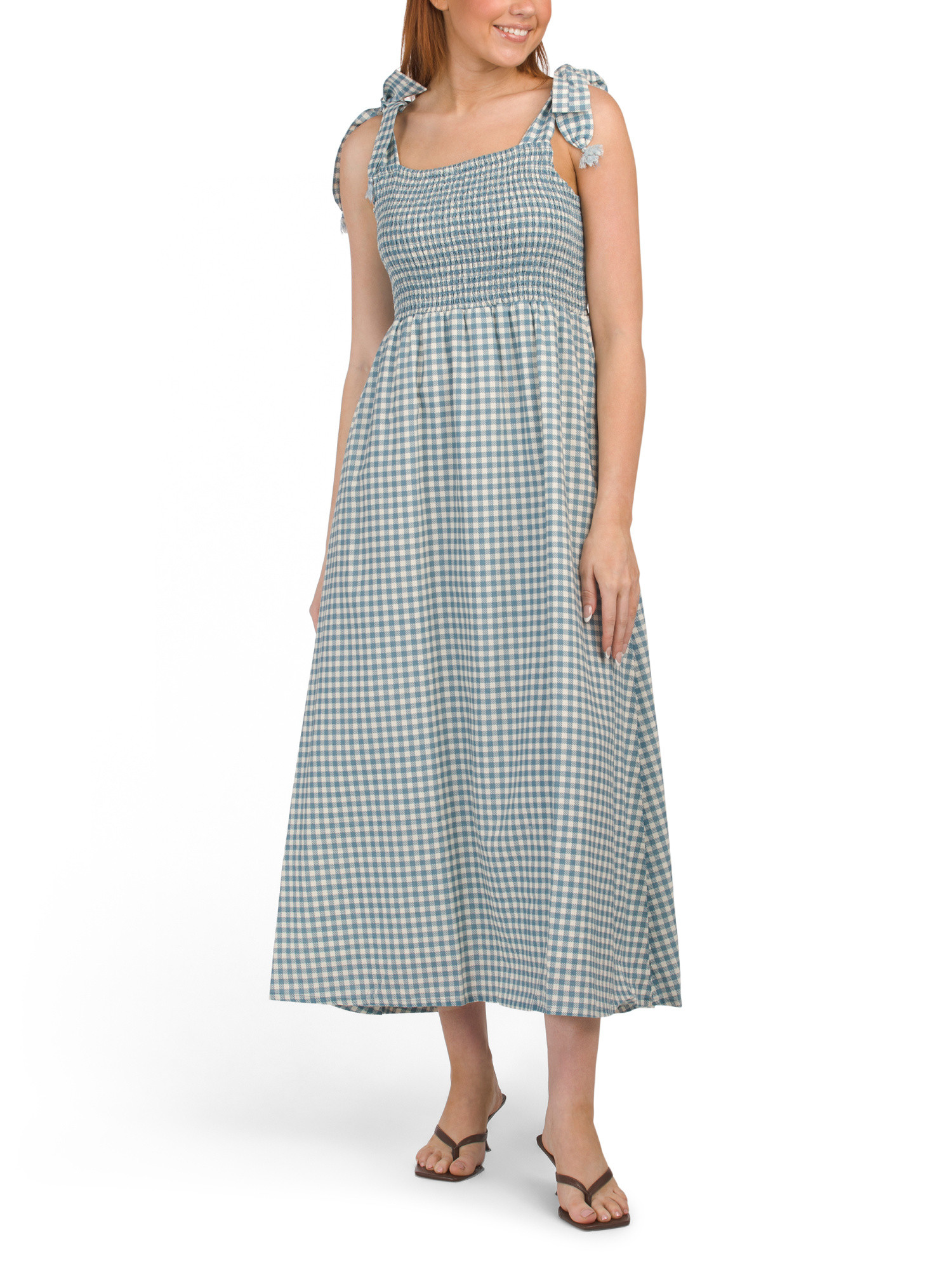 Linen Blend Gingham Patterned Maxi Dress With Tie Shoulders | Casual Dresses  | Marshalls | Marshalls