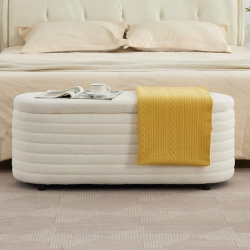 Storage Teddy Ottoman Bench Upholstered Fabric Storage Bench End of Bed Stool with Safety Hinge f... | Amazon (US)