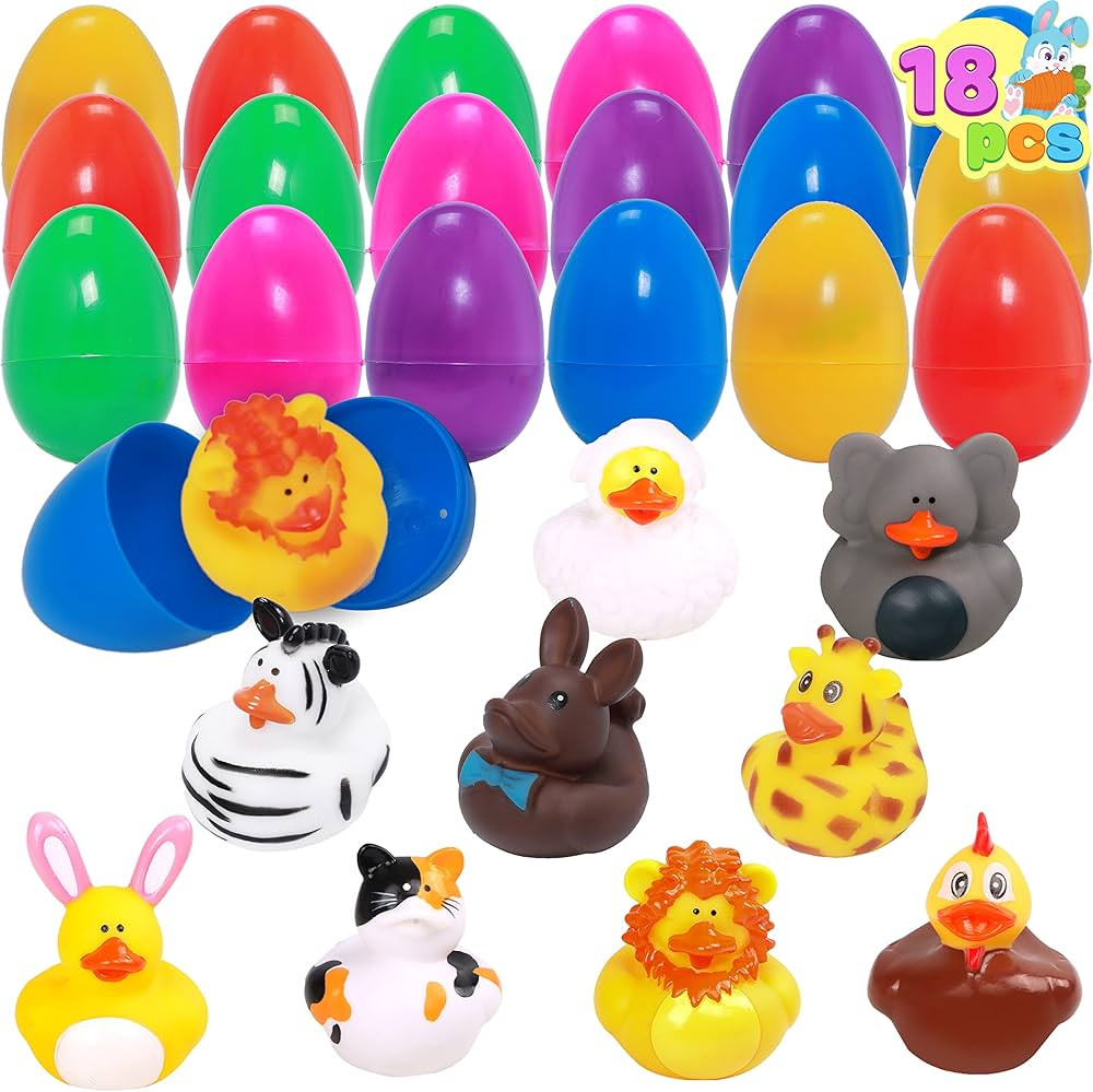 JOYIN 18 Pcs Easter Egg Filled with Animal Rubber Ducks, Easter Theme Party Favor for Kids, Easte... | Amazon (US)