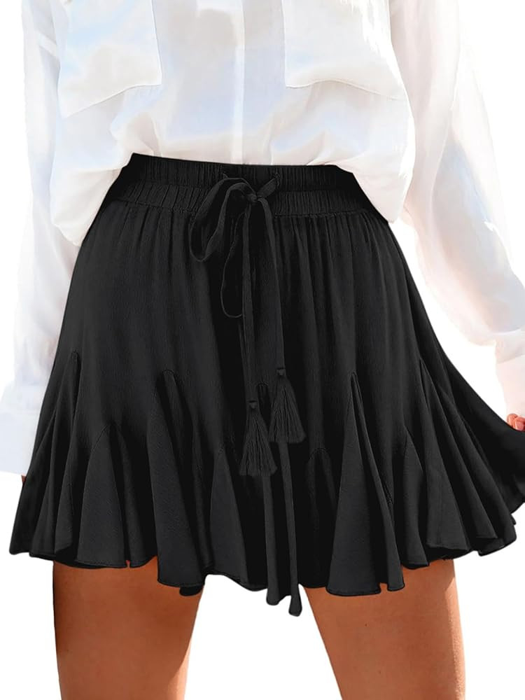 Flowy Shorts for Women Casual Boho Ruffle Mini Skorts High Waist Pleated Skirts Athletic Tennis B... | Amazon (US)