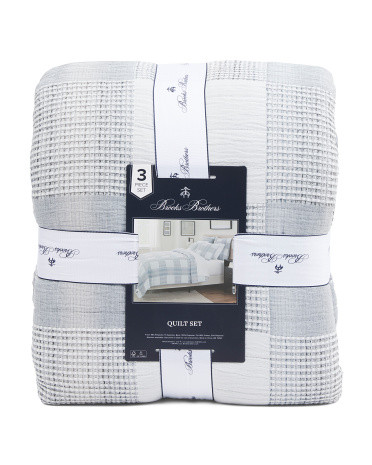 Stonewash Textured Seersucker Plaid Quilt Set | TJ Maxx