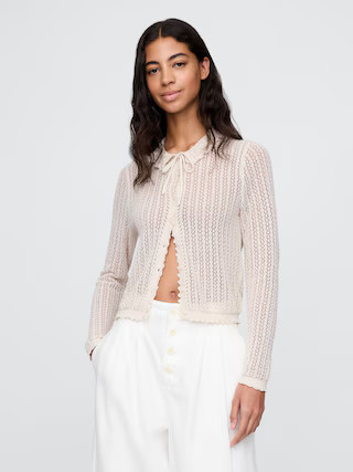 Gap × DÔEN Linen-Blend Pointelle Cardigan | Gap (US)
