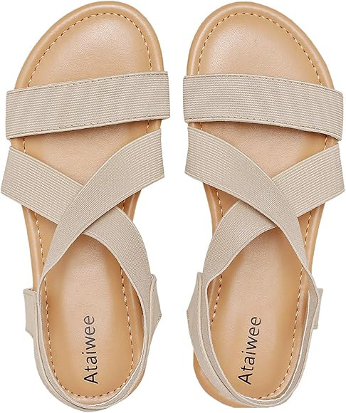 Womens Flat Sandals - Elastic Stretch Cross Ankle Strap Comfortable Gladiator Summer Shoes. | Amazon (US)