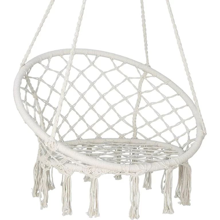 ZENY Hammock Chair Patio Graden Hanging Chairs Iron Frame Cotton Rope, Beige | Walmart (US)