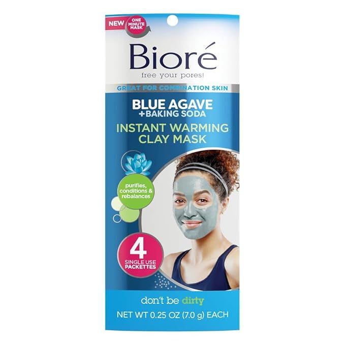 Bioré Blue Agave + Baking Soda Instant Warming Clay Mask, 4 Count, Cleanse Clogged Pores, Dermat... | Amazon (US)