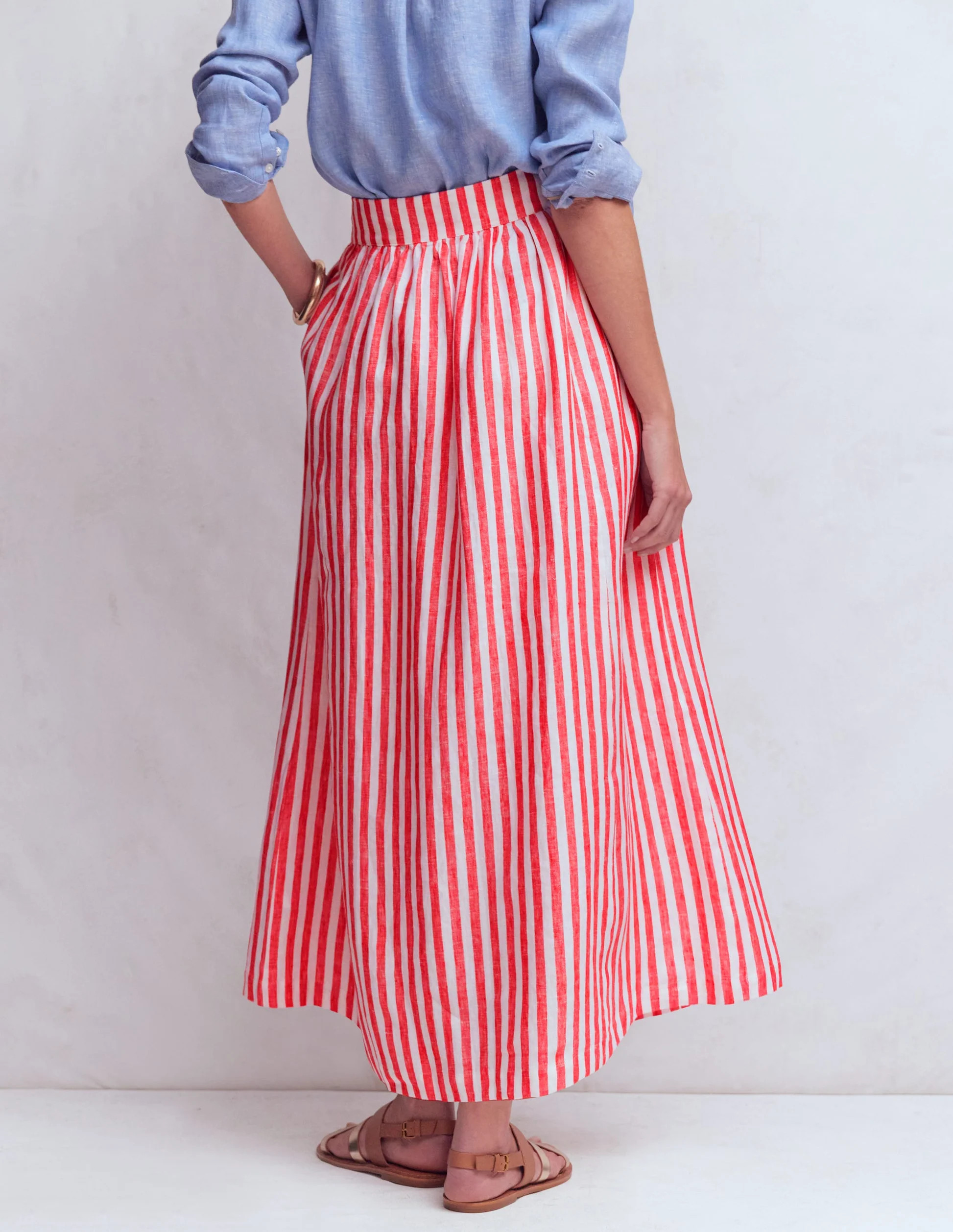 Emma Linen Maxi Skirt-Bright Cherry and Ivory Stripe | Boden (US)
