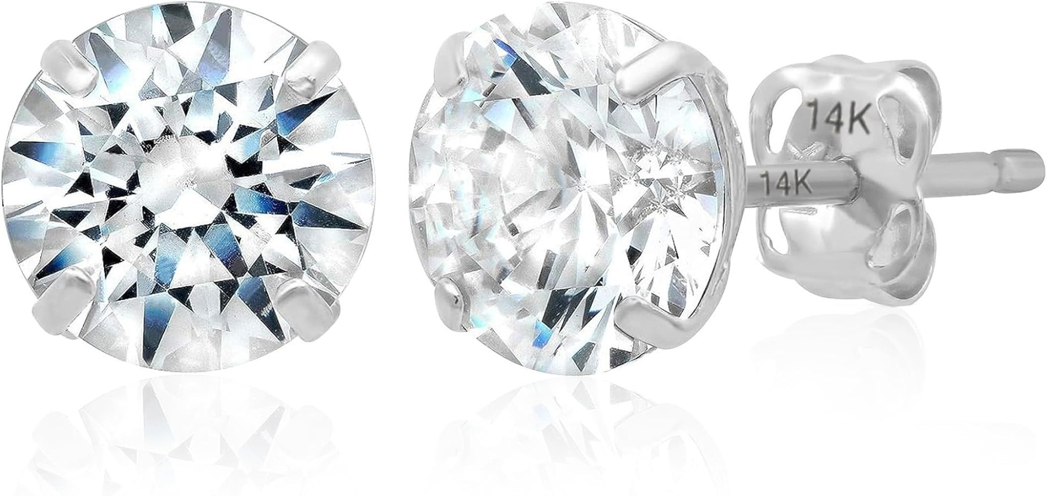 14k Gold Solitaire Round Cubic Zirconia Earrings Studs for Women & Men | Anti Tarnishing CZ Stud ... | Amazon (US)
