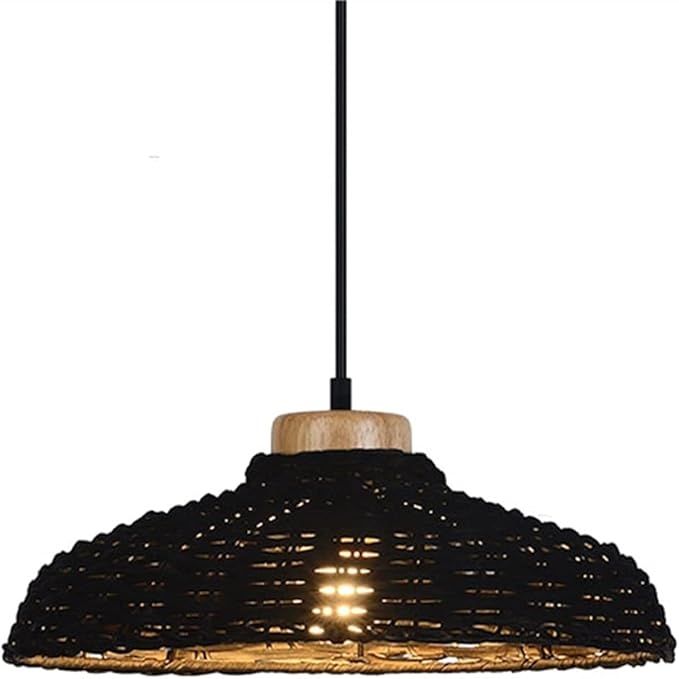 Zziyj Milan Rattan Pendant Light E27 Simple Black Ceiling Light Nordic Personality Hanging Lamp C... | Amazon (US)