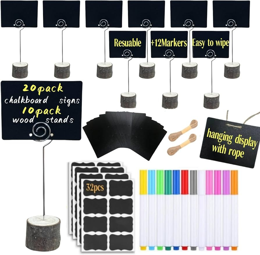 20 Pack Mini Chalkboard Signs Food Tags for Party Buffet with 10 Wooden Stands, Reusable Hanging ... | Amazon (US)