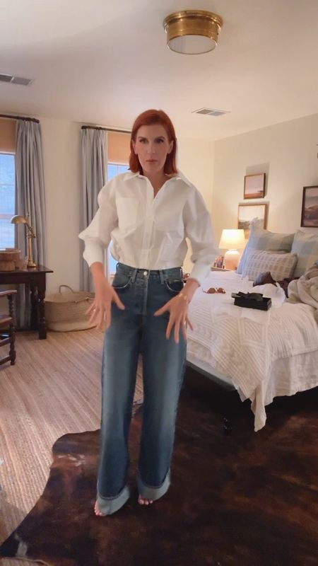 SITEWIDE SALE!!!
These 70s cuffed jeans just came in and they are a great snappy casual look- for when you need to wear heels with jeans. It’s casual but fresh and unexpected. 
I always say to order a size down with wide leg jeans. Your usual size will fit but I just prefer them super tight at the top.


#LTKworkwear #LTKsalealert #LTKCyberWeek