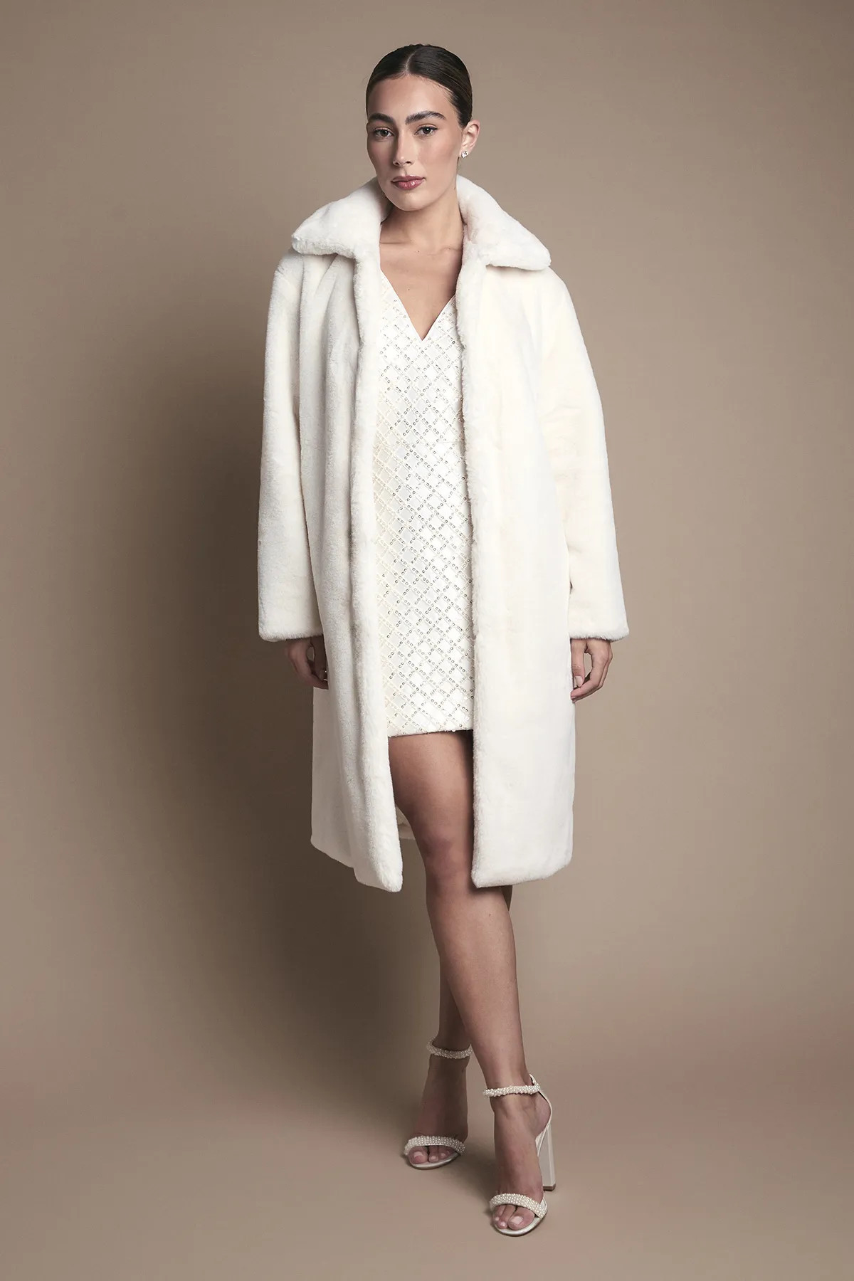 Ivory Faux Fur Longline Collared Coat | boohoo (US & Canada)
